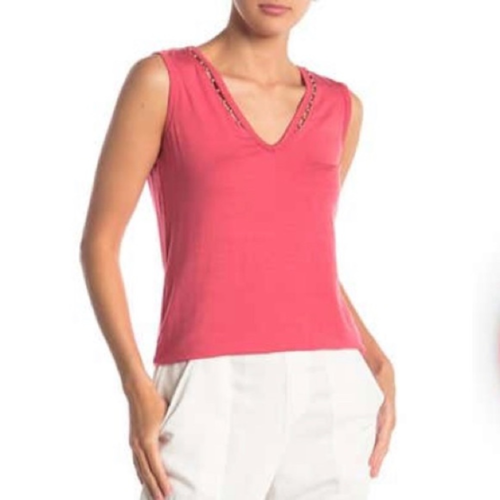 Nanette Lepore Sleeveless Pearl Neck Knit Top